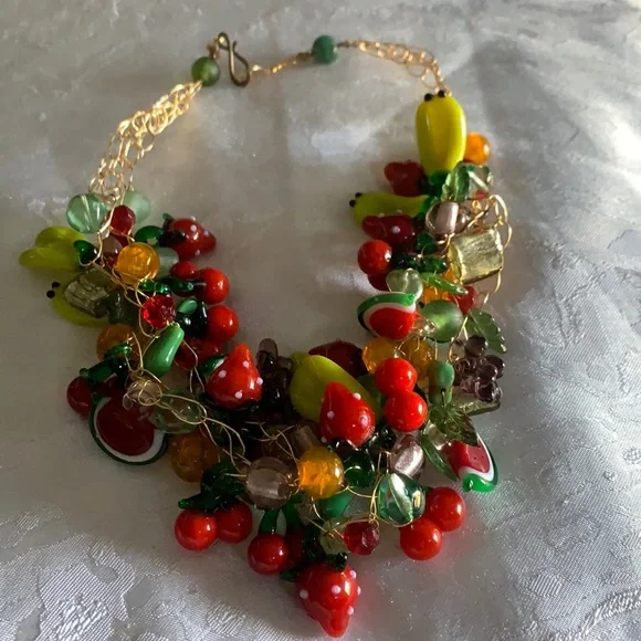 Sold 💐Fruity Murano glass statement Necklace - Picture 12 of 12